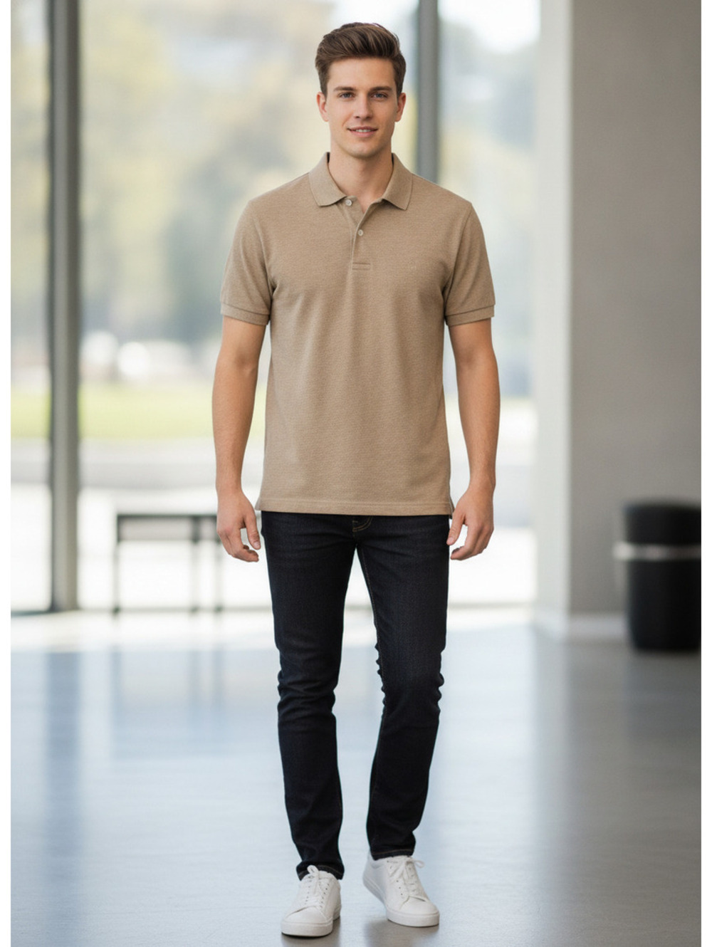 Brooks Brother's Men's S Performance Pique Polo Shirt, Original Fit Beige Tan
